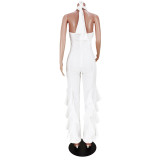 Summer nightclub clothes sexy backless wide-leg ruffled jumpsuit