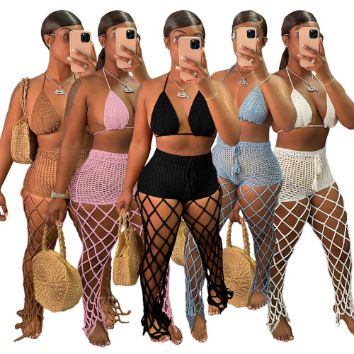 Summer Hollow Perspective Beach Style Fishnet Hook Sexy Two-piece Set