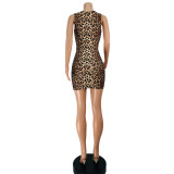 2022 short skirt mid-rise cropped leopard print lace-up drawstring dress
