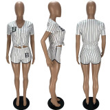Summer Sports Striped Letter B Baseball Uniform Two-Piece Set