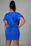 Spring/Summer Casual Solid Color Lace Up Backless Hooded Dress