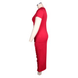 plus size summer solid color hollow sexy dress