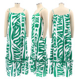 Summer Plus Size Loose Sling Print Long Dress
