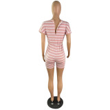 2022 Summer Striped Zip-Up Tunic Jumpsuit