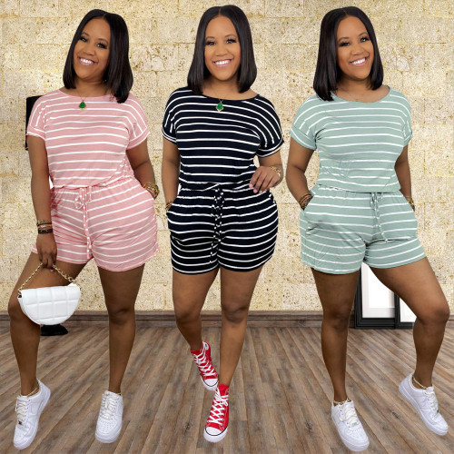 2022 Summer Striped Zip-Up Tunic Jumpsuit