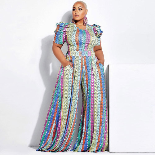Spring/Summer Plus Size Sexy Colorful Print Two Piece Set