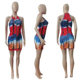 Spring/Summer Plus Size Printed Sling Zipper Dress