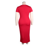 plus size summer solid color hollow sexy dress