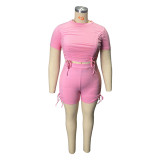 Summer plus size thread pleated sports leisure two-piece set