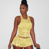 Summer casual knitted ripped sleeveless vest two-piece set