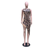 2022 Summer Leopard Print Unique Bevel Print Dress