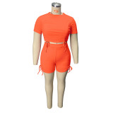 Summer plus size thread pleated sports leisure two-piece set