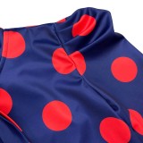 Summer 2022 Short Sleeve Dot Print Waist Dress with Belt
