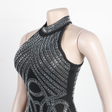 Summer zipper round neck vest slim fit hot diamond dress