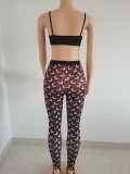 Summer Crescent Print Swimsuit Trousers Two Piece Offset Print Top Step Trousers(Top with chest cotton)