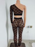 Summer Sexy Perspective Hollow Lace Two-piece Set
