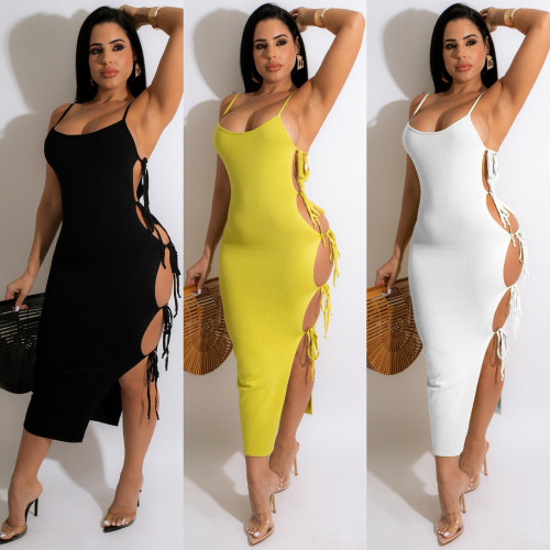 Spring and summer unilateral slit lace up  sexy dress