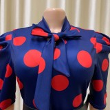 Summer 2022 Short Sleeve Dot Print Waist Dress with Belt