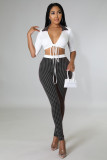 2022 Spring/Summer Casual Houndstooth V-Neck Tie Waist Print Sexy two-piece set
