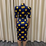 Summer 2022 Short Sleeve Dot Print Waist Dress with Belt