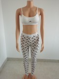 Summer Crescent Print Swimsuit Trousers Two Piece Offset Print Top Step Trousers(Top with chest cotton)