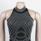 Summer zipper round neck vest slim fit hot diamond dress