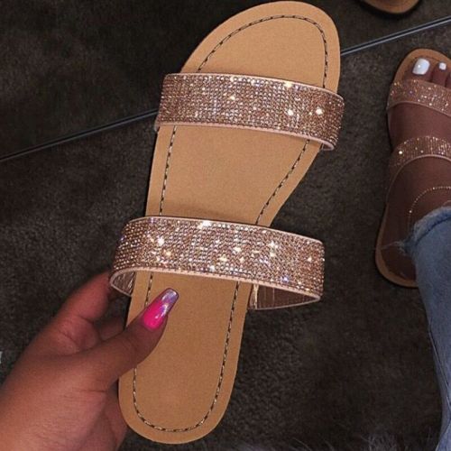 Spring and summer large size female Roman style shining bright diamond sandals