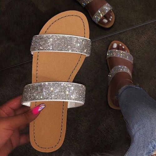 Spring and summer large size female Roman style shining bright diamond sandals
