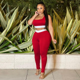 Summer sexy vest trousers stitching sports two-piece set