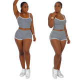 Summer solid color tight-fitting leisure sports two-piece suit