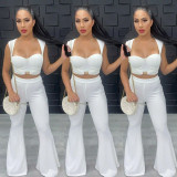 Summer temperament stretch tube top top high waist flared pants two-piece set