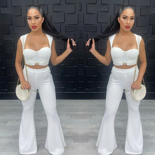 Summer temperament stretch tube top top high waist flared pants two-piece set