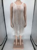 ins style sexy hollow suspender blouse hand hook knitted dress