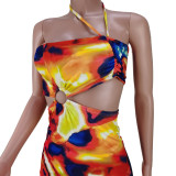 Summer night clubwear sexy print wrap dress