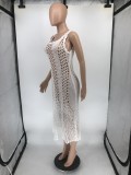 ins style sexy hollow suspender blouse hand hook knitted dress