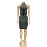 Summer sexy tight-fitting hot-drilled halterneck dress
