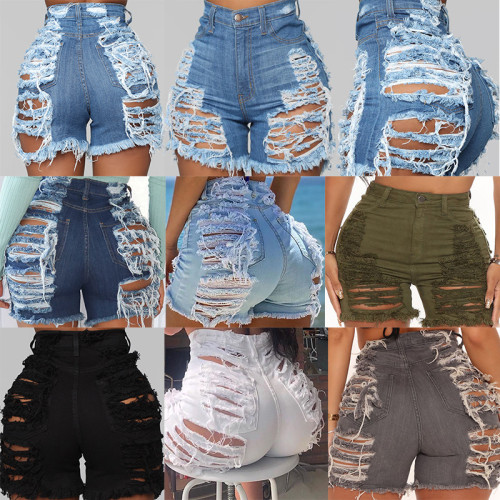 2022 Spring/Summer High Elastic Ripped Short Jeans