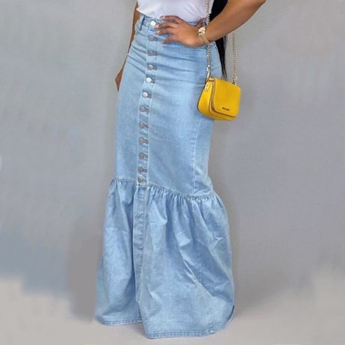 Stretch Denim Skirt Long Skirt Fishtail Skirt