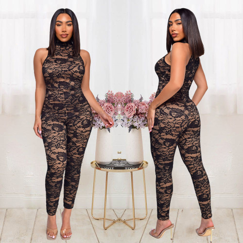 Summer Sexy Slim Carved Lace Jumpsuit
