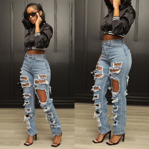 loose ripped jeans wide leg pants