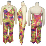 2022 summer large size tropical flower suspenders sexy jumpsuit