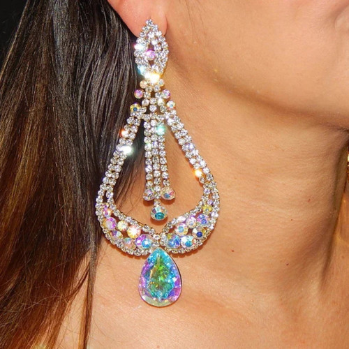 Fashion AB colored diamond tassel earrings temperament trend rhinestone earrings