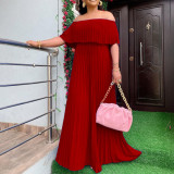 2022 summer sexy off-the-shoulder wrap chest pleated party dress