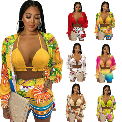 2022 summer sexy print three-piece suit