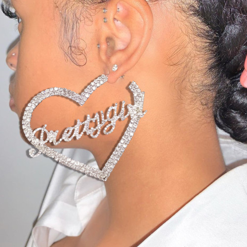 Letter Heart Hollow Full Diamond Earrings