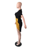 Spring/Summer Short Sleeve Sequin Contrast Color Ethnic Style High Waist Dress