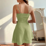 2022 solid color sexy backless woven suspender skirt temperament dress