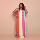 Summer Plus Size Colorful Striped Print Sling Long Dress
