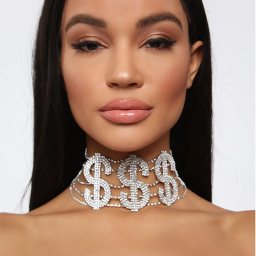 INS Exaggerated Harajuku Rhinestone Dollar Necklace Letter Clavicle Chain