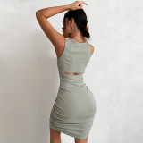 Summer Hollow Vest Sexy Topless Pleated Slim Pack Hip Sleeveless Dress